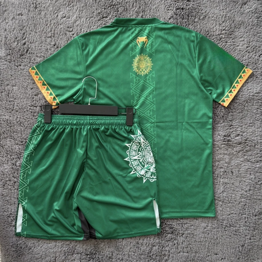 Hot UFC MMA Top Boxer Groene Korte Mouwen Shorts Set Mannen Vrouwen Ademend Snelheid Drogen Sport Training Vechten Muay Thai Set