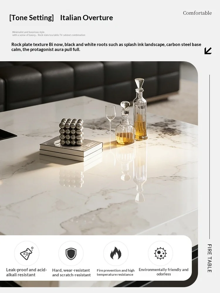 Nordic 2026 New Italian Minimalist Rock Slab Coffee Table Square Marble Pattern Light Luxury Modern Simple Living Room Furniture image 2
