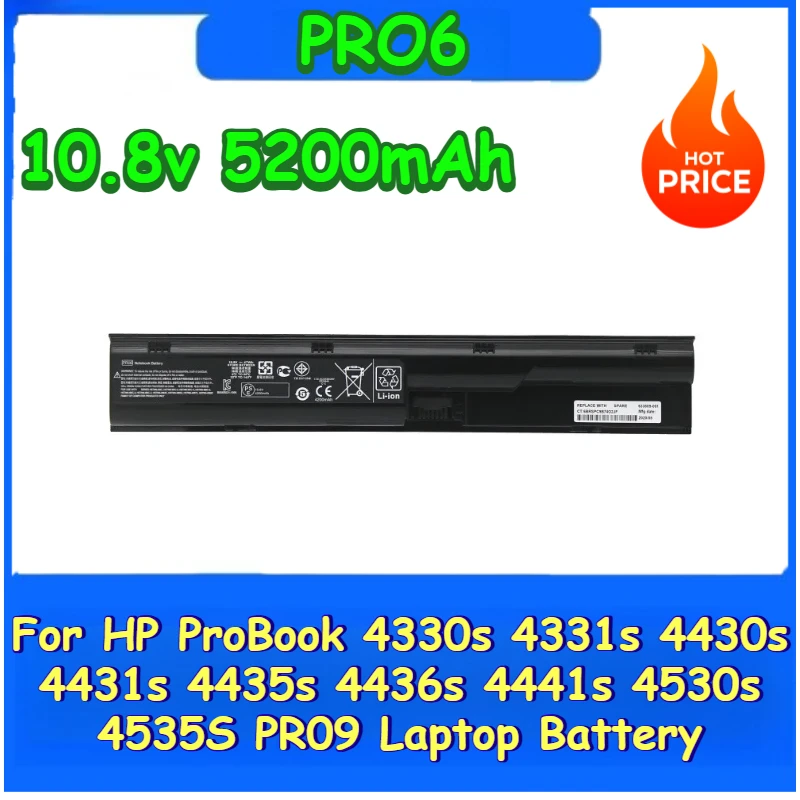 

Сменный аккумулятор для ноутбука 10,8 В 5200 мАч PR06 для HP ProBook 4330s 4331s 4430s 4431s 4435s 4436s 4441s 4530s 4535s PR09