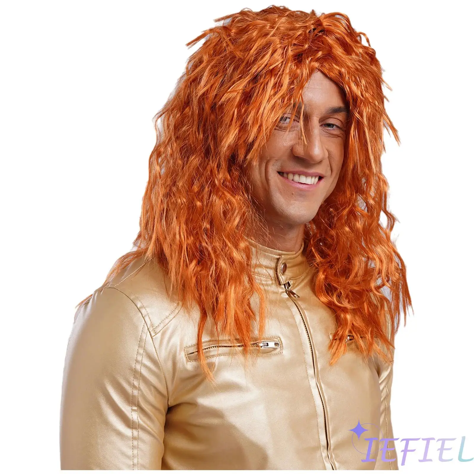 

Mens Cosplay Costume Accessories 80s Disco Rocker Curly Wigs Blonde Synthetic Wigs with Breathable Net for Rock Music Punk Theme