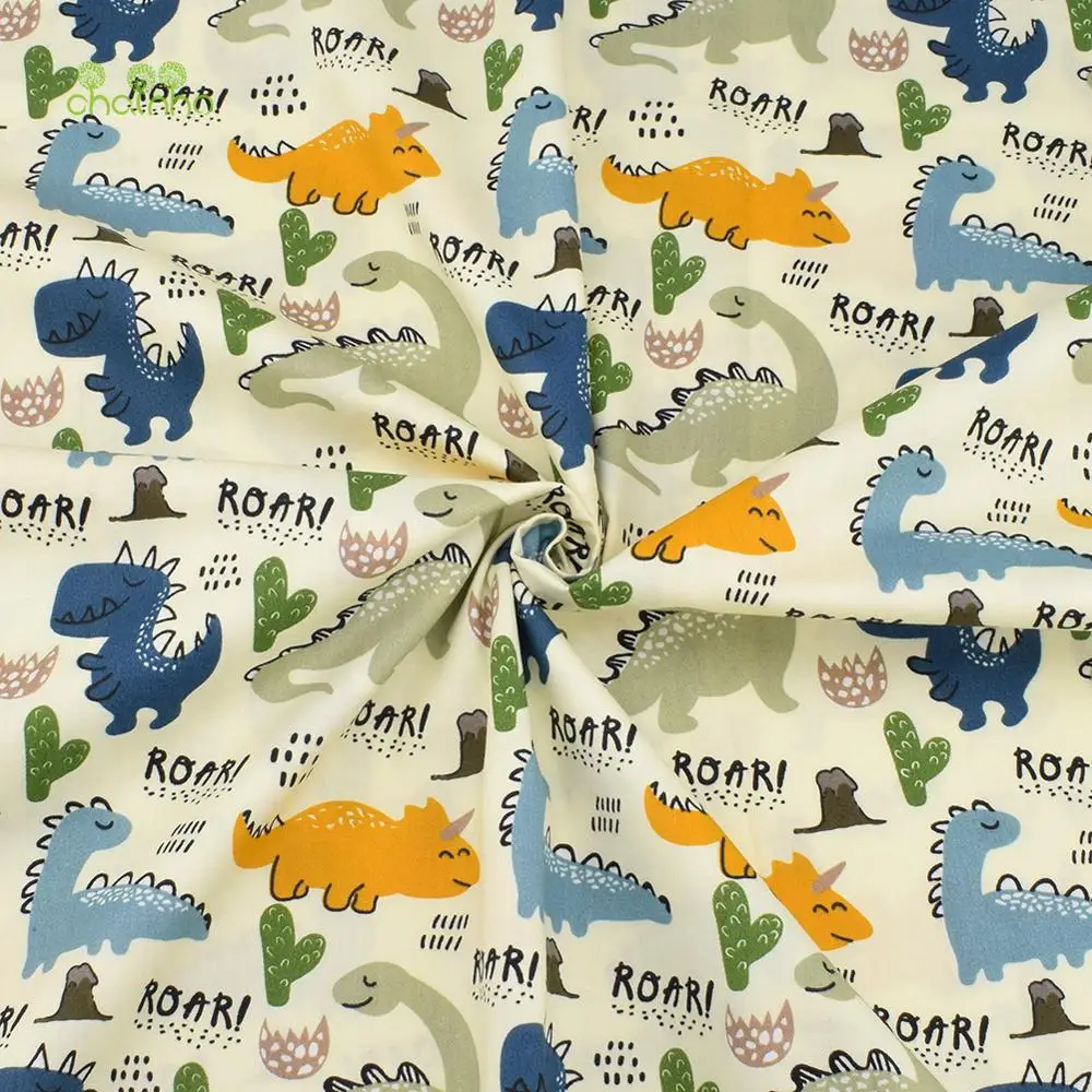 Chainho,Printed Twill Cotton Fabric,DIY Sewing & Quilting Material,Patchwork Cloths,Dinosaurs Series,8 Designs,3 Sizes,CC106