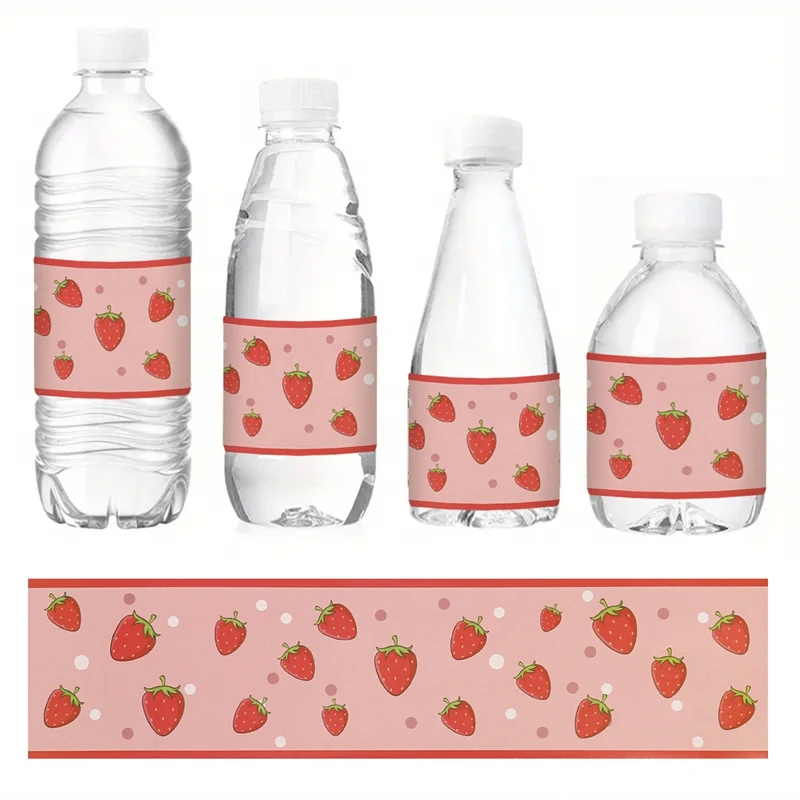 10pcs Pink Strawberry Bottle Labels Stickers Strawberry Theme Sticker for Sweet Berry 1st Birthday Spring Summer Party Supplies