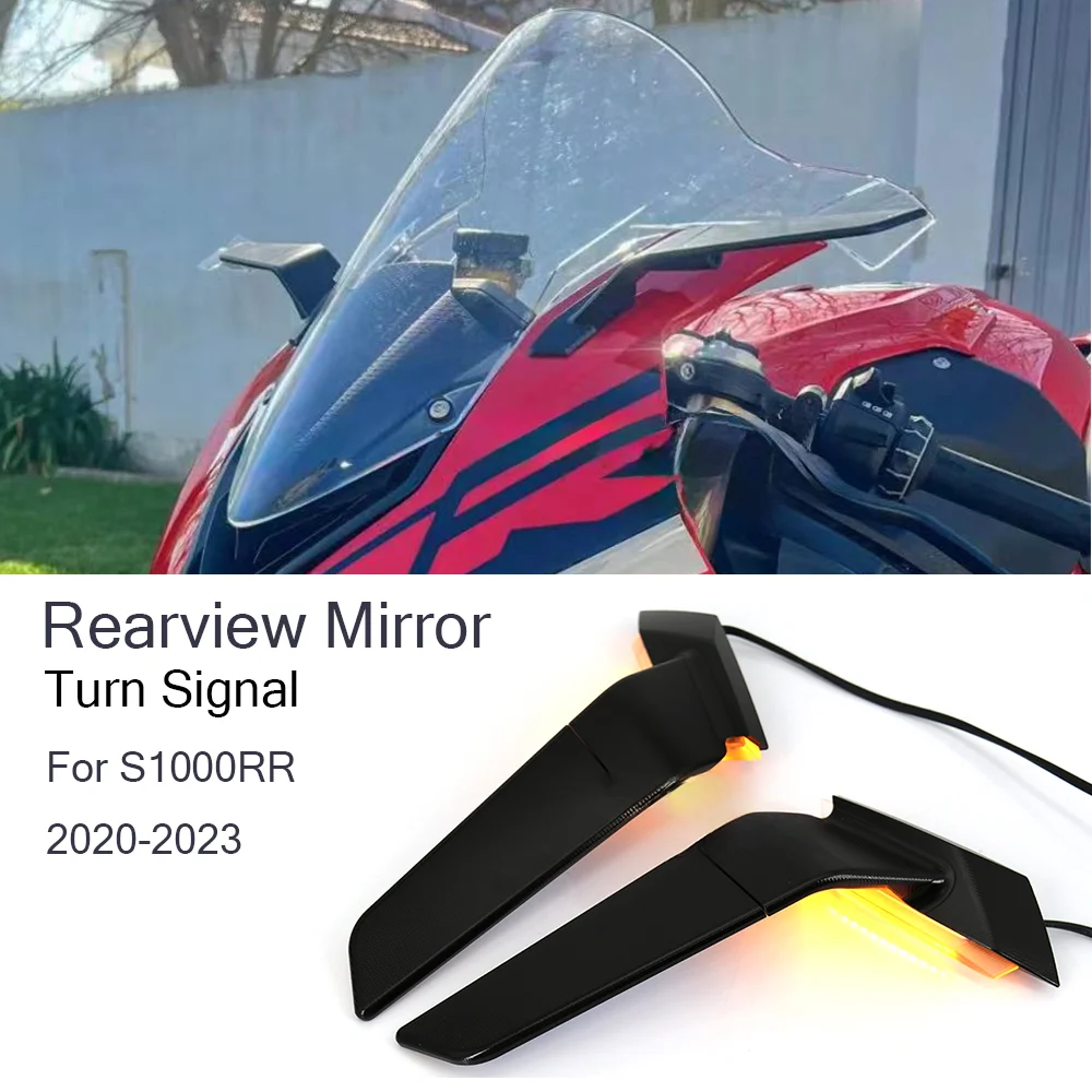 

Motorcycle Mirror Modified Wind Wing Adjustable Rotating Rearview Mirrors LED Turn Signal Lig For BMW S1000RR S 1000RR 2020-2023