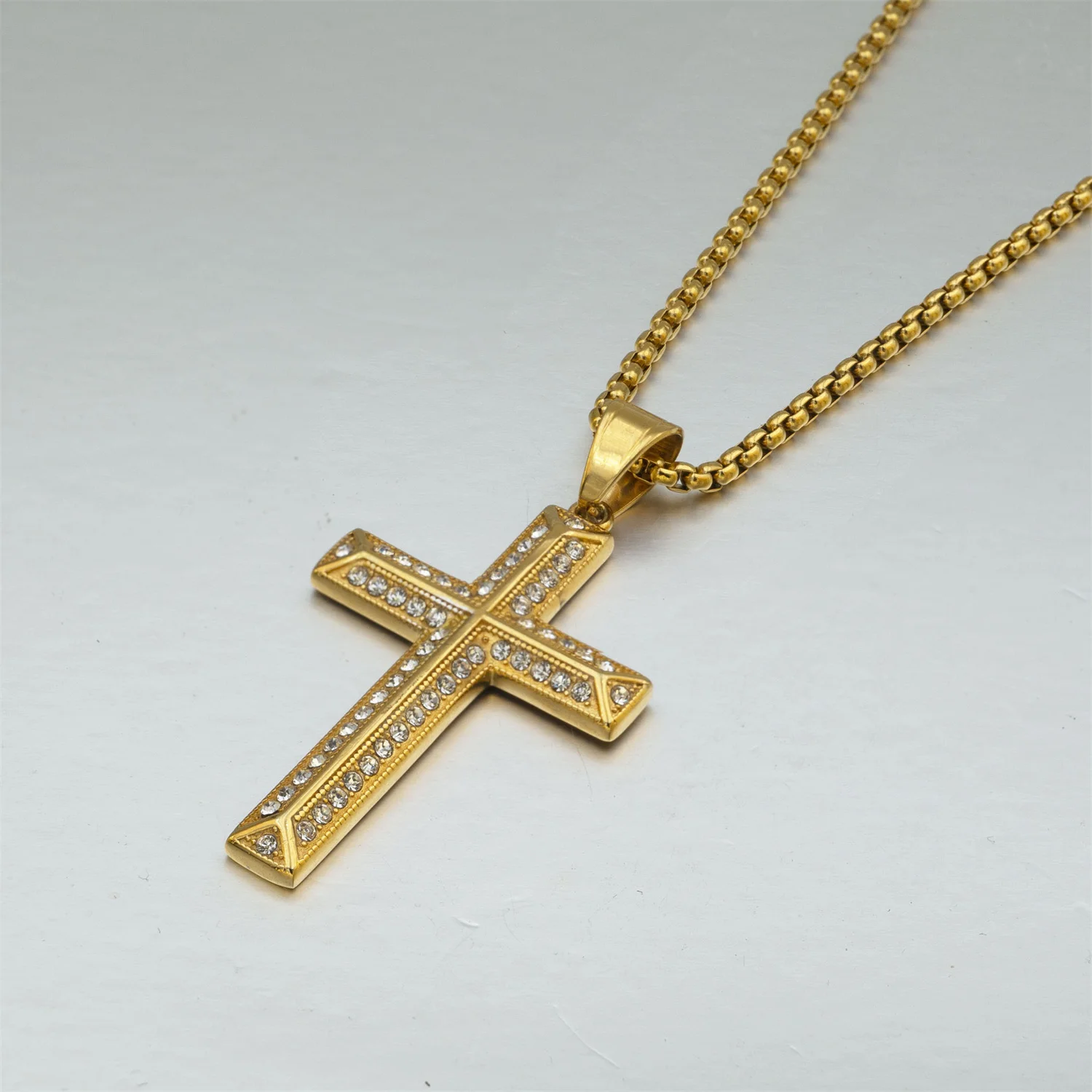 Iced Out Jesus Christ Cross Pendant Dropshipping Gold Color Stainless Steel Christian Amulet Necklace for Men Hip Hop Jewelry