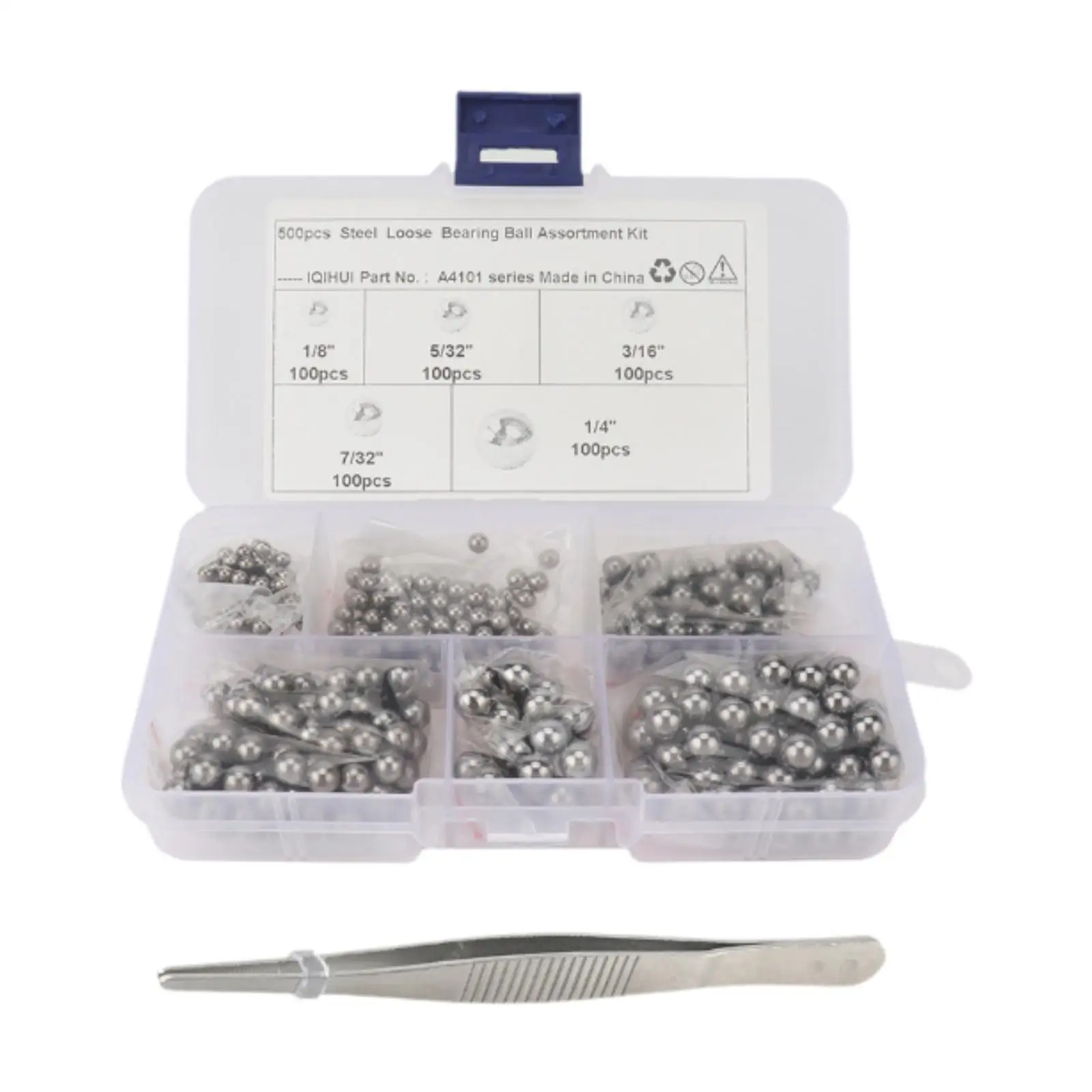 500Pcs G25 Bearing Steel Balls High Precision with 1 Tweezers Assortment Kit 1/8