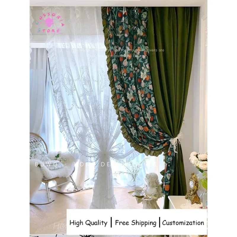 

Sample Custom Luxury Modern Printed Curtains for Living Room Spliced Cashmere Olive Green Blackout Bedroom Thermal Insulated