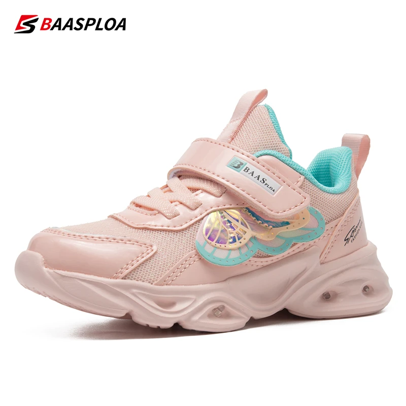 

2023 Baasploa Girls LED Shoes New Mesh Casual Sneaker Breathable Children Lightweight Sport Shoes Girls Non-Slip Free Shipping