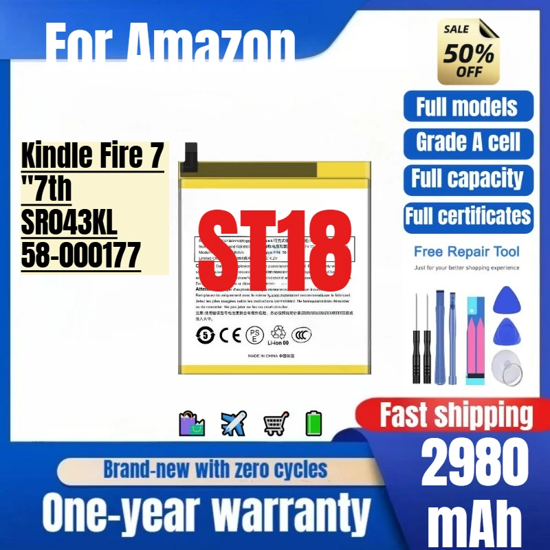 

ST18 for Amazon Kindle Fire 7 "7th/SR043KL/58-000177 Phone Battery High Quality High Capacity Replacement Bateria with Tools