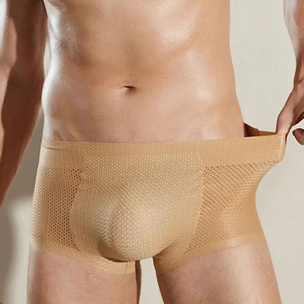 Men Underpants Hollow Out Breathable Thick Fake Butt High Elastic Butt Lifted See-through Solid Color Anti-septic Men Boxers Und