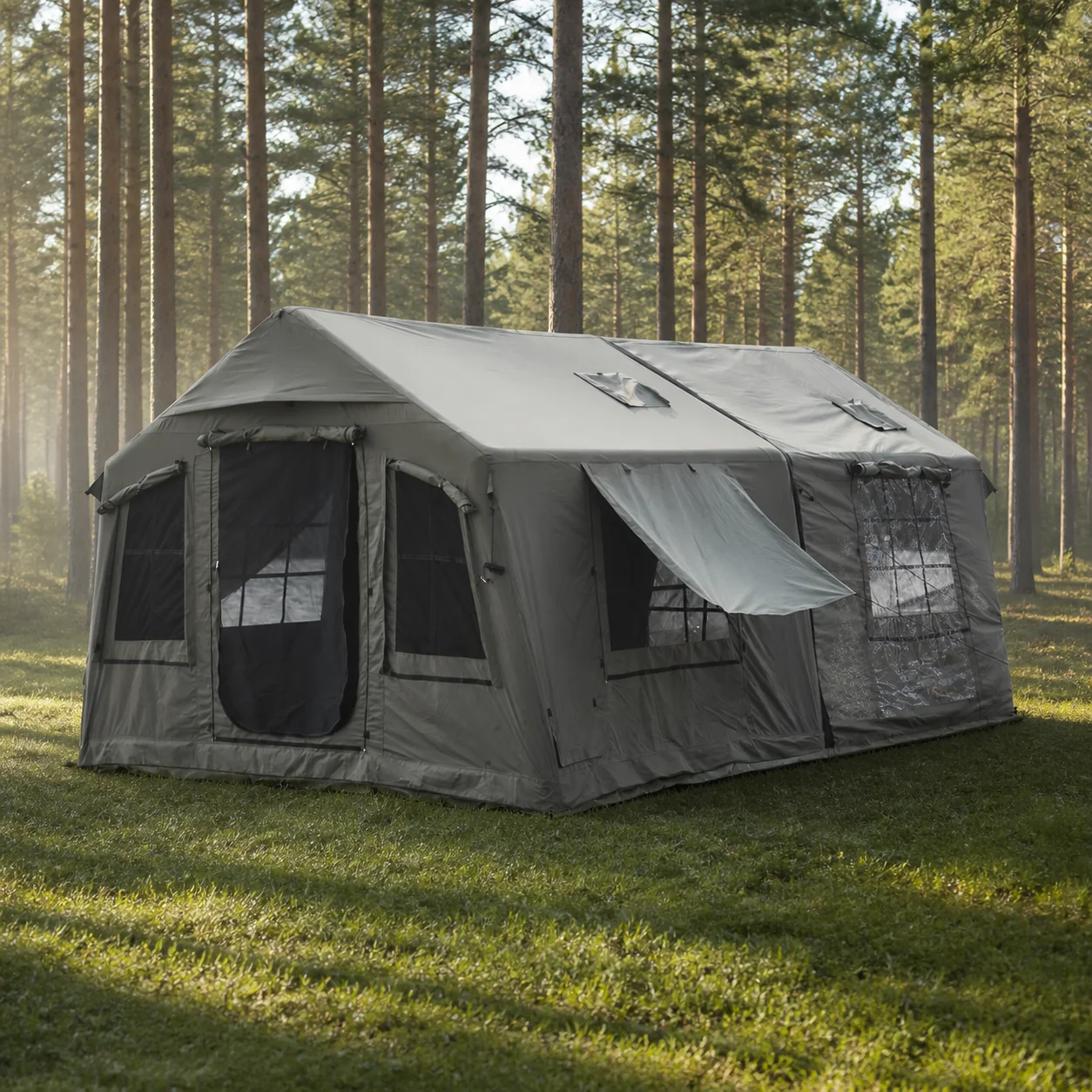 AT8+8 16sqm Inflatable Cotton Tent Waterproof Air Beam TPU Door Removable Extension Four Season Camping