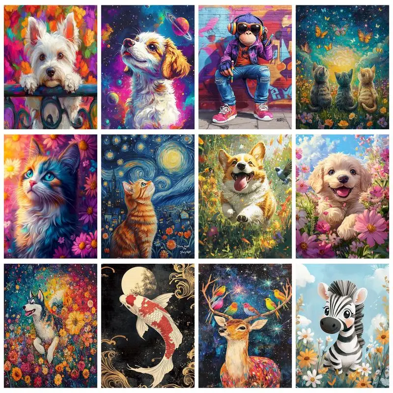 

PhotoCustom Painting By Numbers Planet Dog Kit On Canvas Handpainted Drawing Paints For Adults Animal Picture Coloring