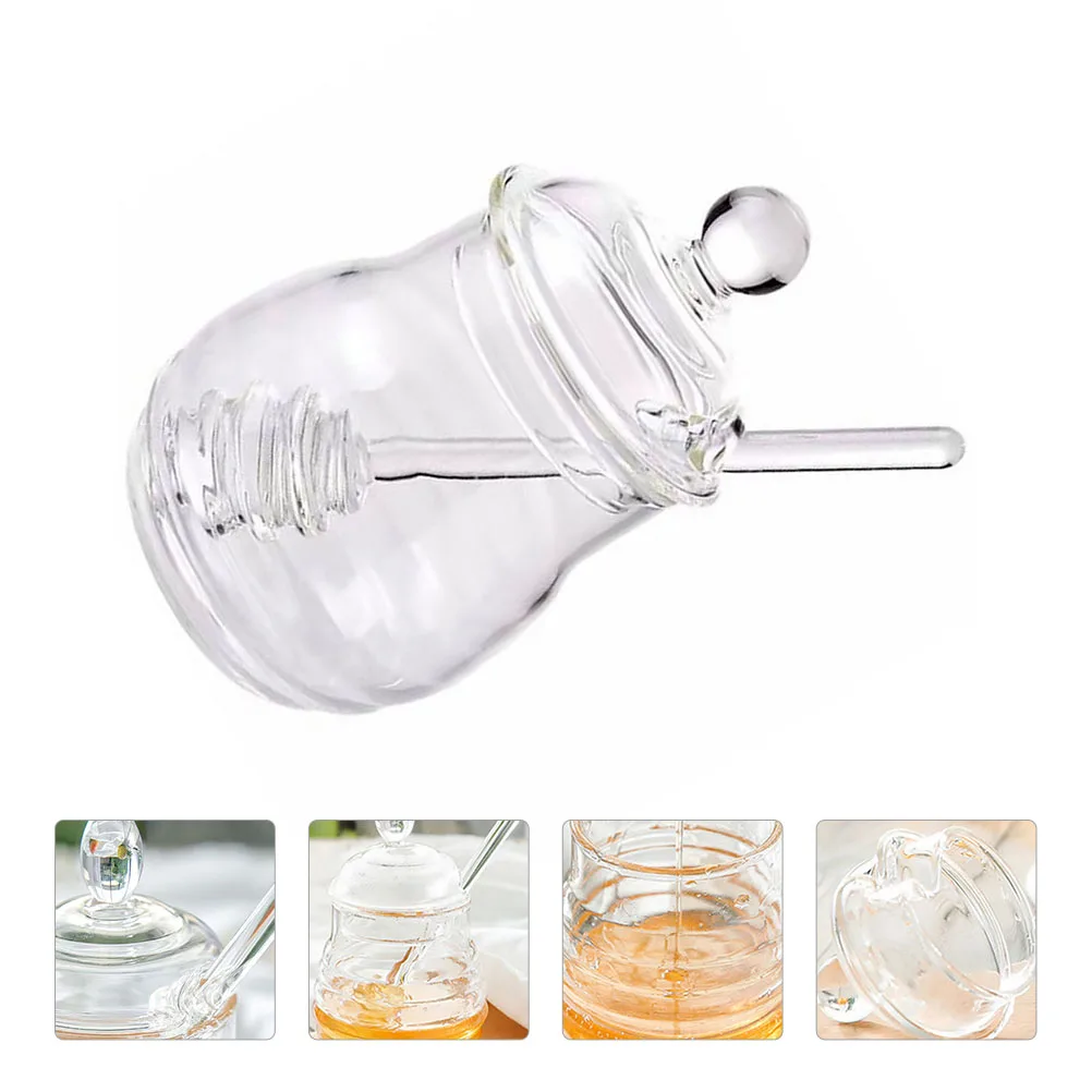 

1Set Honey Dispenser with Dipper Plastic Jar Clear Lid Design Kitchen Gadget Storage Pot for Honey Syrup Container Easy