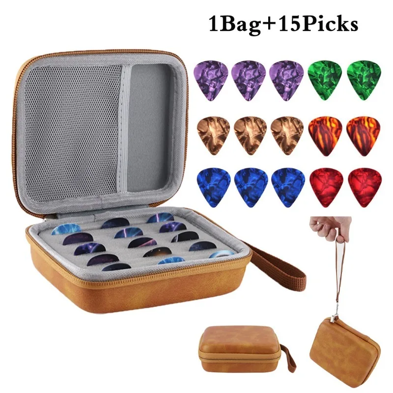 Guitar Pick Holder Zipper Leather Pick Storage Bag Waterproof Portable Guitar Plectrum Case Guitar Pick Holder