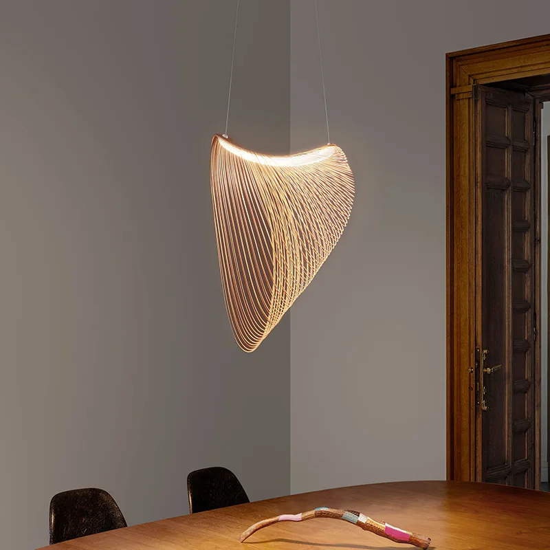 

Creative Wood Pendant Light for Dining Room Bedroom Bedside Art Hanging Lamp Simple Nordic Indoor Decoration Chandelier
