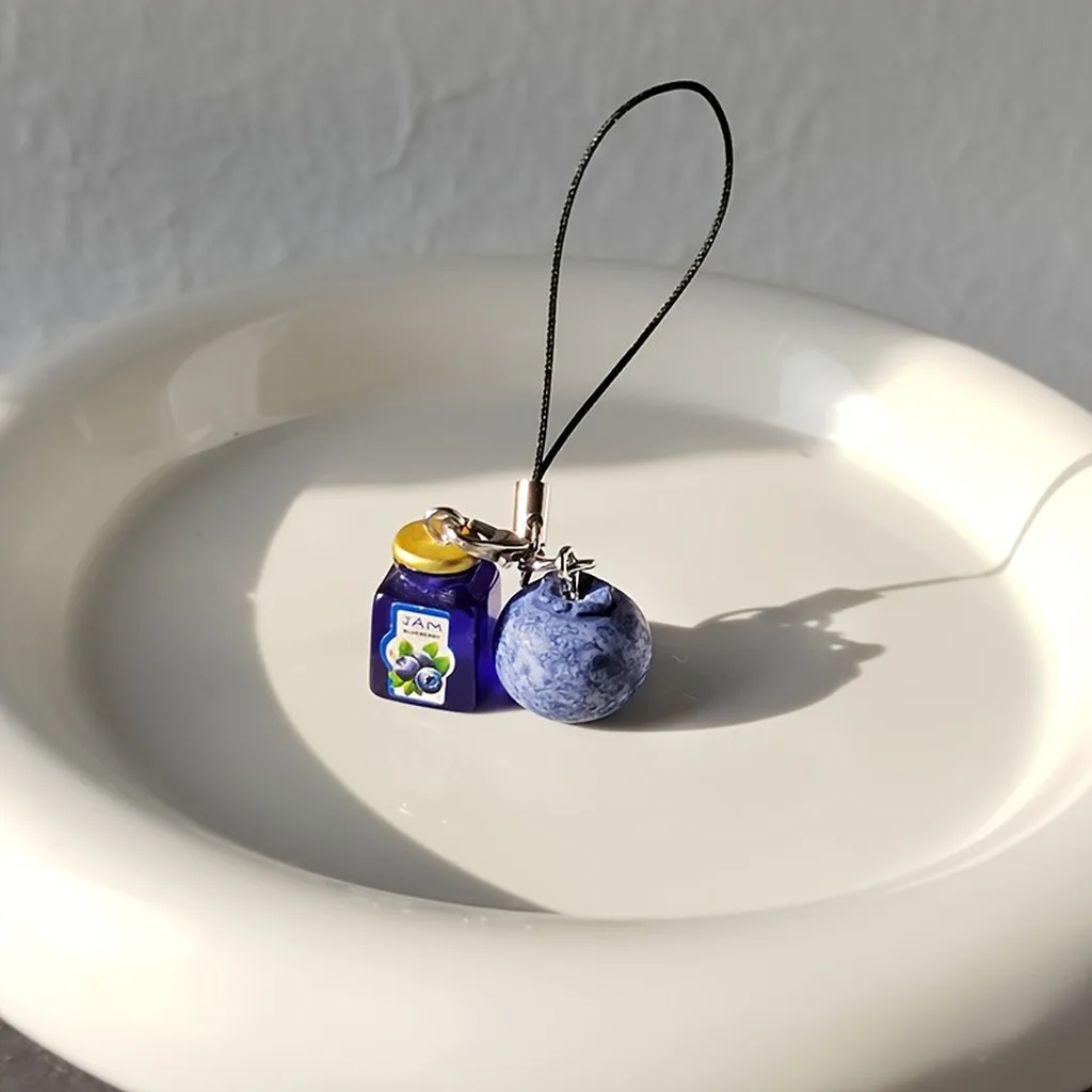 Cute Simulation Blueberry Blueberry Jam Resin Key Chain Mini Fruit Pendant For Bag Phone Key Decoration