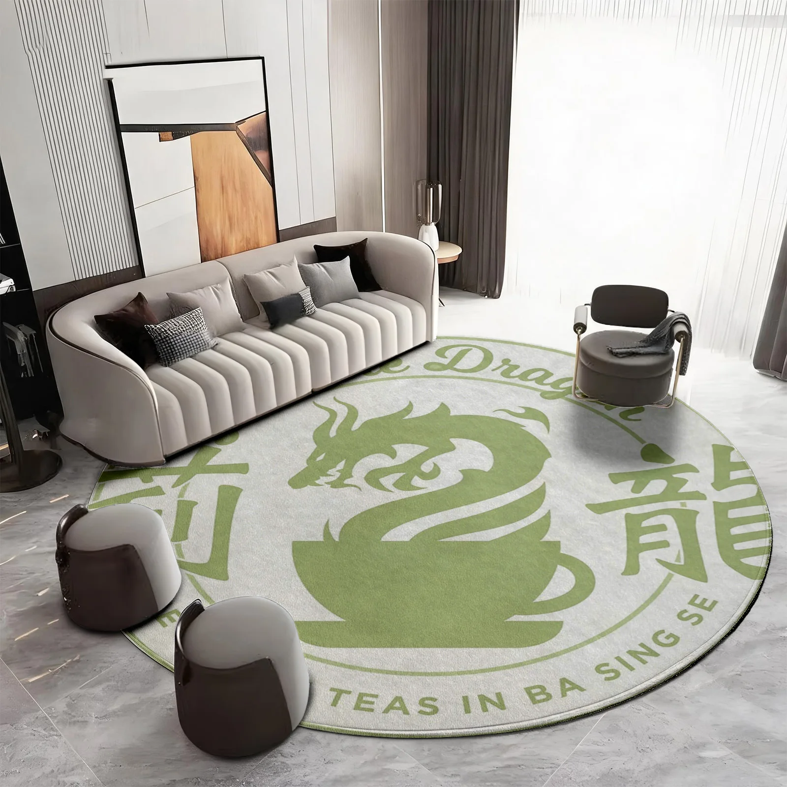 Oversized Circular Ba Sing Se Dragon Area Rug Green Living Room Mat Pop Culture Fantasy Gaming Home Decor Accent Rug for Gifts