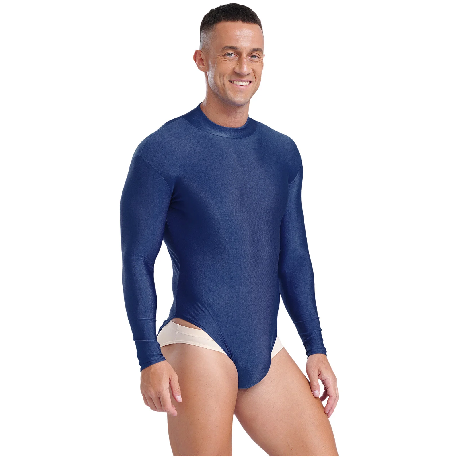 

Men Long Sleeve Workout Bodysuit Swimsuit Solid Color Slim Fit Body-shaped Outfits for Gymnastics Diving Surfing Swimwear