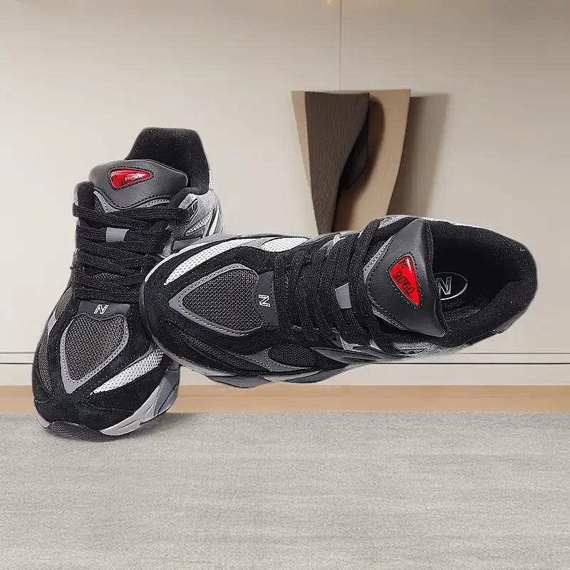 حذاء جري ريترو 9060 للجنسين، نعل مكتنز، خريف وشتاء دافئ، شبكة من جلد الغزال متعددة الاستخدامات