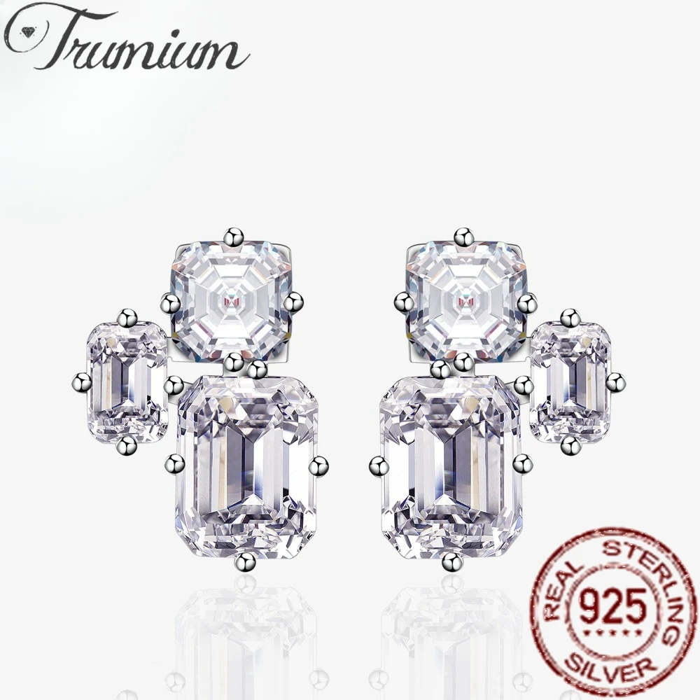 

Trumium S925 Sterling Silver Emerald Cut High Carbon Diamond Stud Earrings for Women Engagement Wedding Party Fine Jewelry
