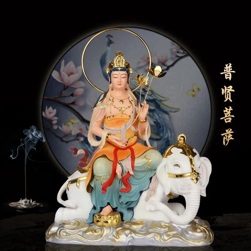 Manjushri and Samantabhadra Bodhisattva Statues Three Saints of Huayan Buddha Figurines for Home Worship Ornaments Fengshui view 2