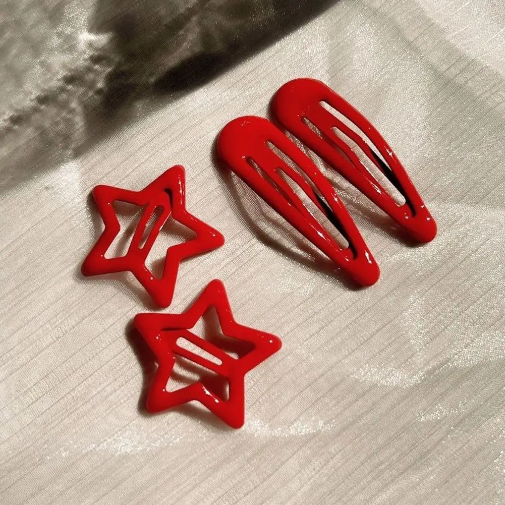 5pcs/Set New Year Red Star Hairpin Aluminum Alloy Sweet And Cool Spice Star Hair Clips For Women's Five-pointed Star Bb Hairpin