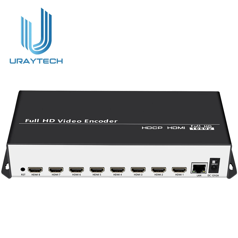 URayTech 8 in 1 H.265 H.264   to IP Video Encoder 8 Channels Live Streaming Encoder HD Encoders H265 with SRT RTMP RTSP HLS