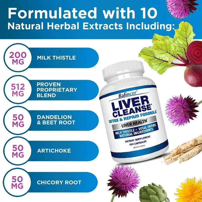 Liver Cleanse Detox & Repair Fatty Liver Formula - Milk Thistle - Liver Health Supplement, Non-GMO Gluten Free, 120 Capsules