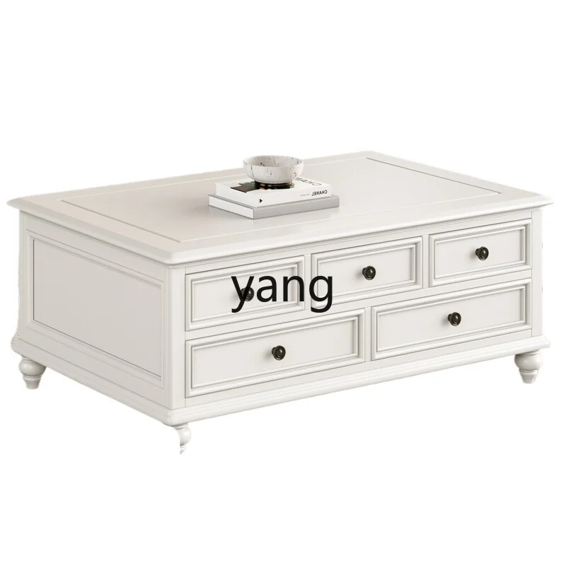 

LH all solid wood coffee table TV cabinet combination living room multi-pump storage ivory white