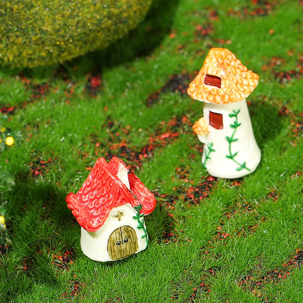 6 uds Mini casa de resina Micro paisaje decoración de jardín Mini adorno de paisaje pequeña decoración en miniatura