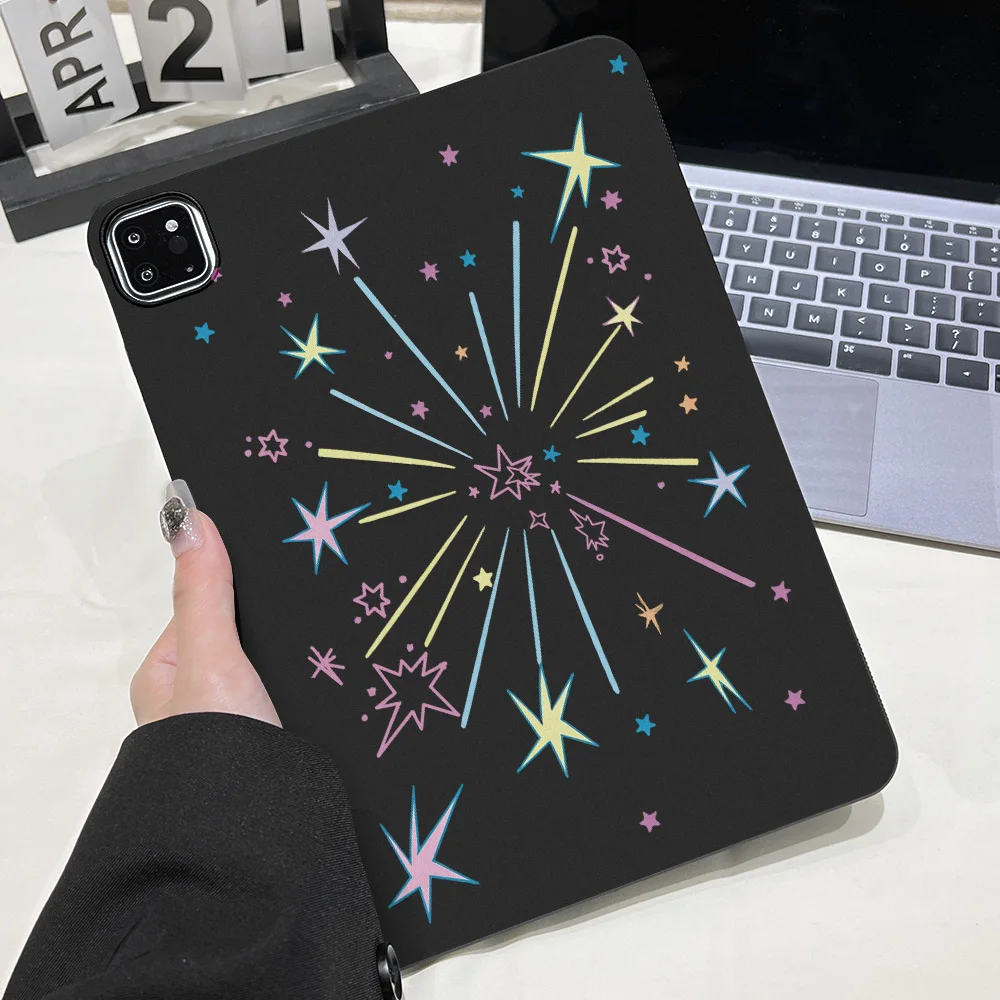 Black Base Colorful Stars Tablet Protective Case For Apple iPad Air 11 2025 2026 Pro 12.9 13 10.5 Mini 2021 2024 Anti‑Slip Cover