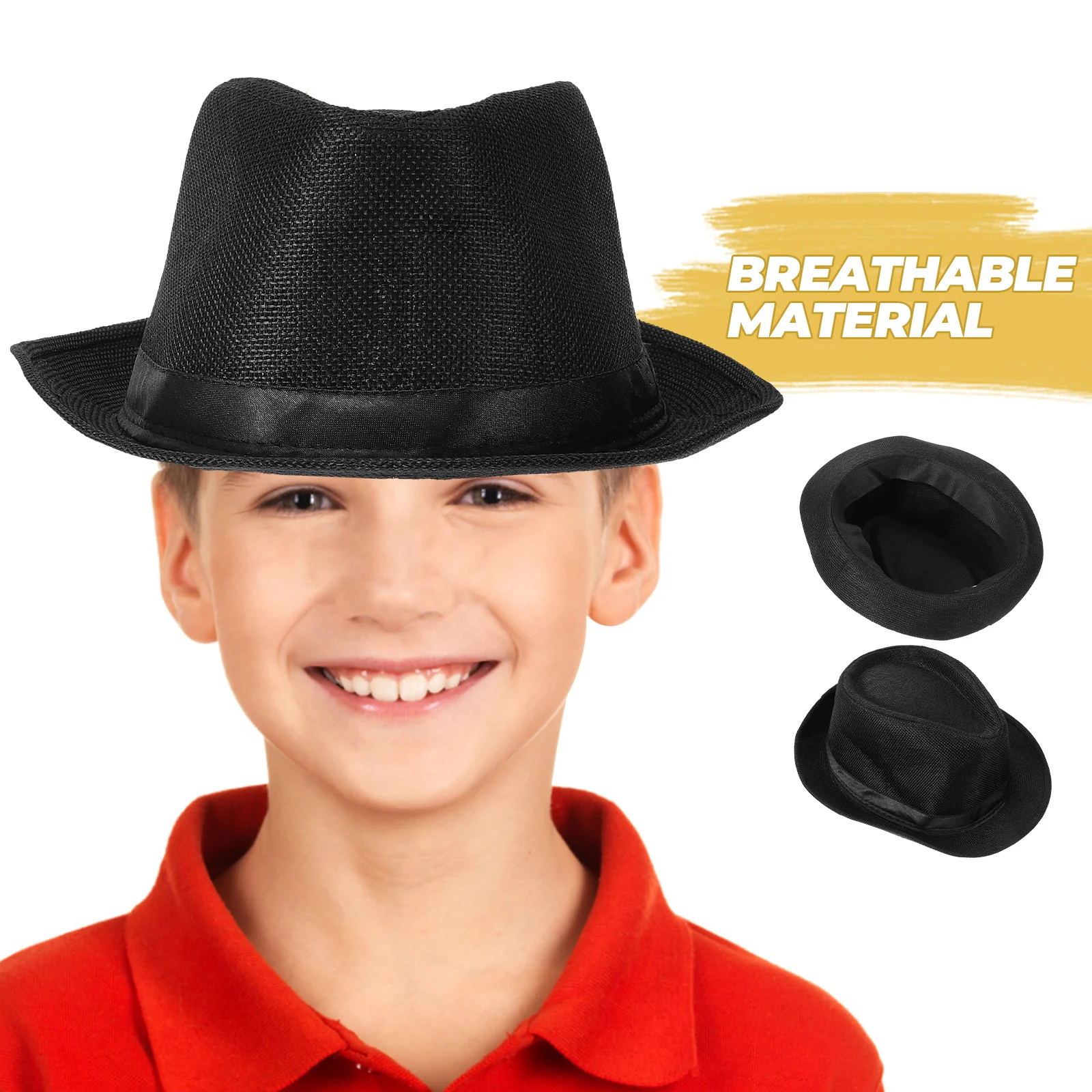 

Dance Performance Hat Kids Boys Girls Men Women Breathable Cotton Fedora Straw Black Adjustable Size Lightweight Comfortable