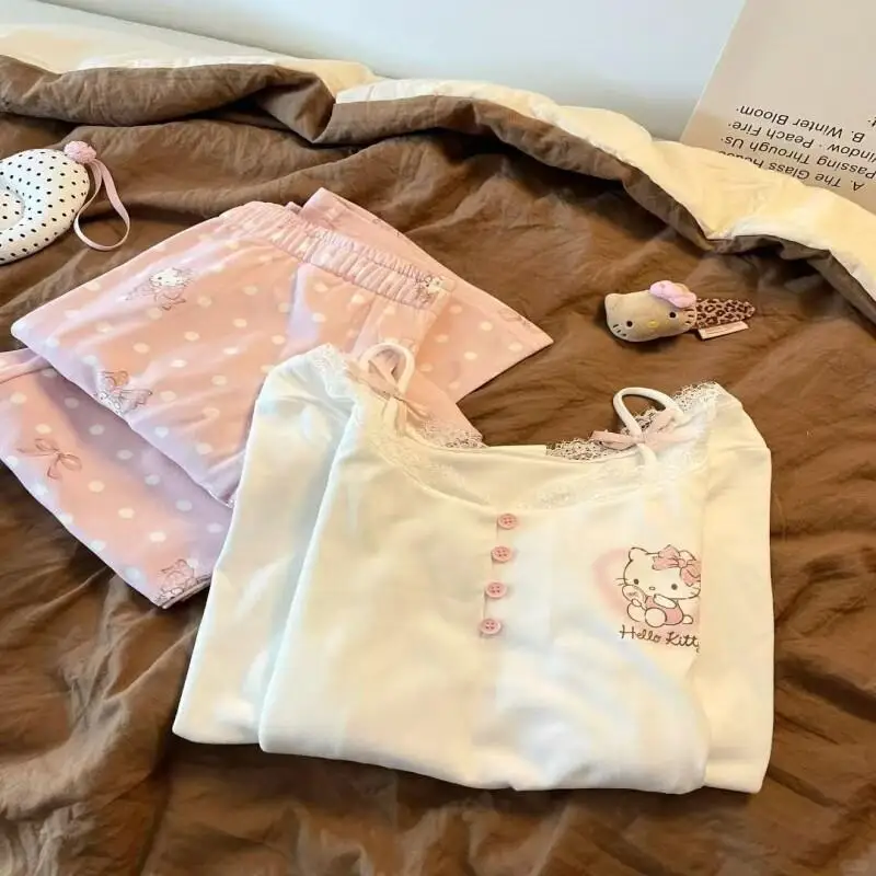 

Sanrio Hello Kitty Kawaii аниме модная повседневная женская одежда комплекты брюк женские пижамы корейская популярная одежда брючные костюмы