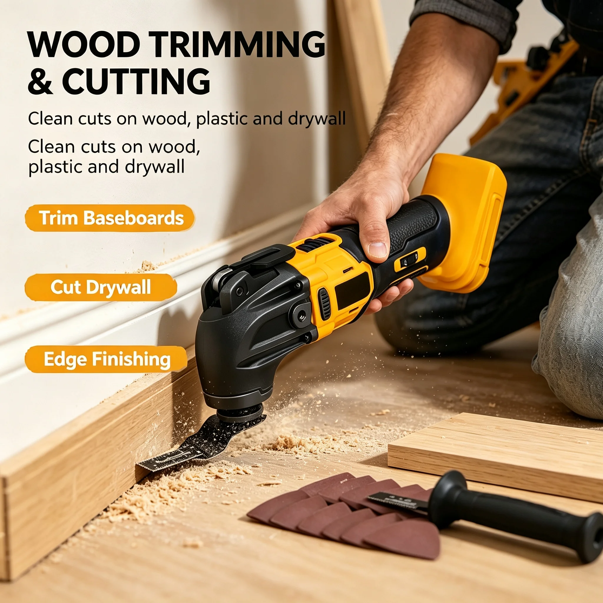 20V Cordless Oscillating Multi Tool, Brushless Multi Functional Renovator, Electric Trimmer Cutter for Cutting Sanding Scraping, Compatible with DeWALT 20V Battery, Battery Not Included