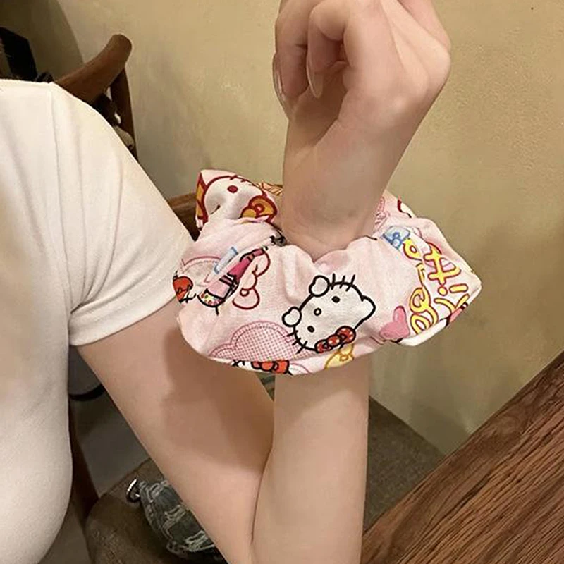 Sanurgente-Grand chouchou imprimé Hello Kitty pour filles, ULà cheveux de chat de dessin animé, vêtements de sauna pour filles, Kawaii Anime, mignon, doux, cœur