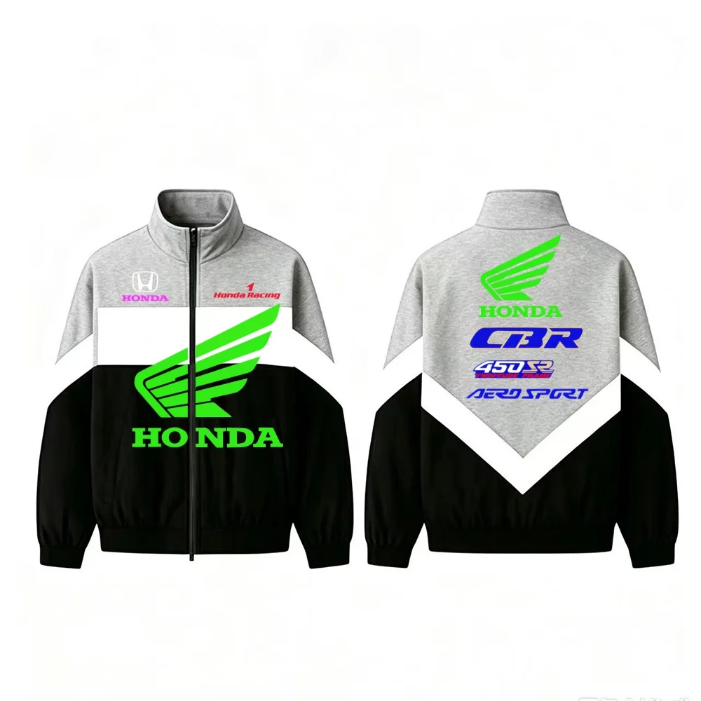 

Honda CBR 450SR Aero Sport Motorcycle Racing Jacket Men Green Wing Logo Color Block Zip Up Stand Collar Sweatshirt Rider Casual