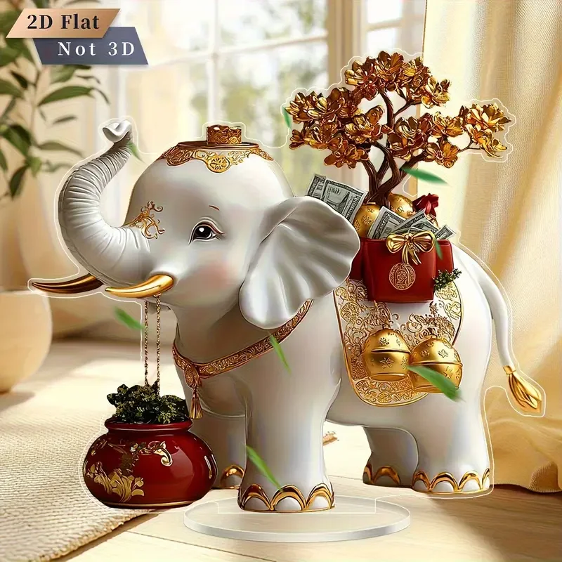 1PCS Golden Elephant Desktop Decoration Statue Cartoon Style Living Room Decoration Elephant Decoration, Office Decoration