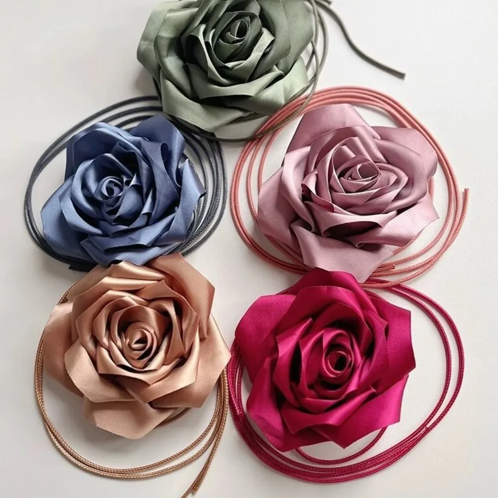 New Satin Rose Lace Neck Necklace Neckband Personality Fashion Body Chain Luxurious Flower Waist Chain Women