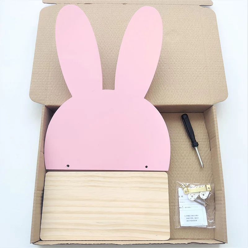 Nordic Style Wooden Wall Shelf Baby Kids Room Decoration Lovely Rabbits Bear Storage Rack Floating Shelves Home Decor Organizer