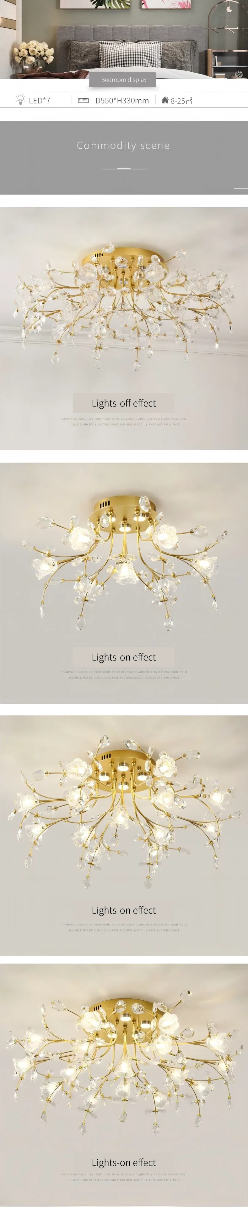 European Gold LED G9 Ceiling Light K9 Crystal