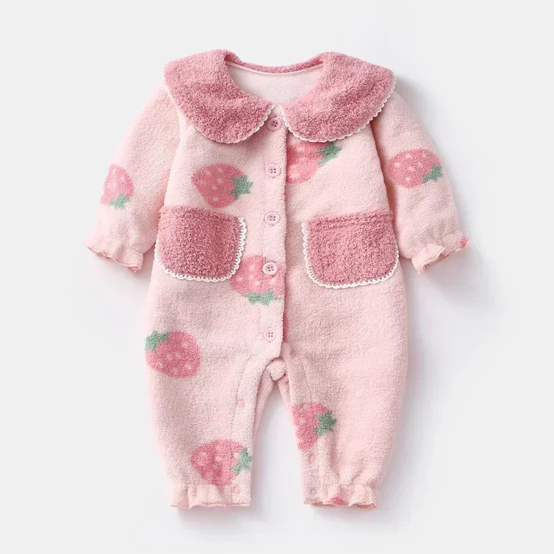 2024 Baby Clothes Girl Autumn Winter Fleece-Lined Jumpsuit for Kids Newborn Matching Children's Snow Woolen Wool Warm Costume