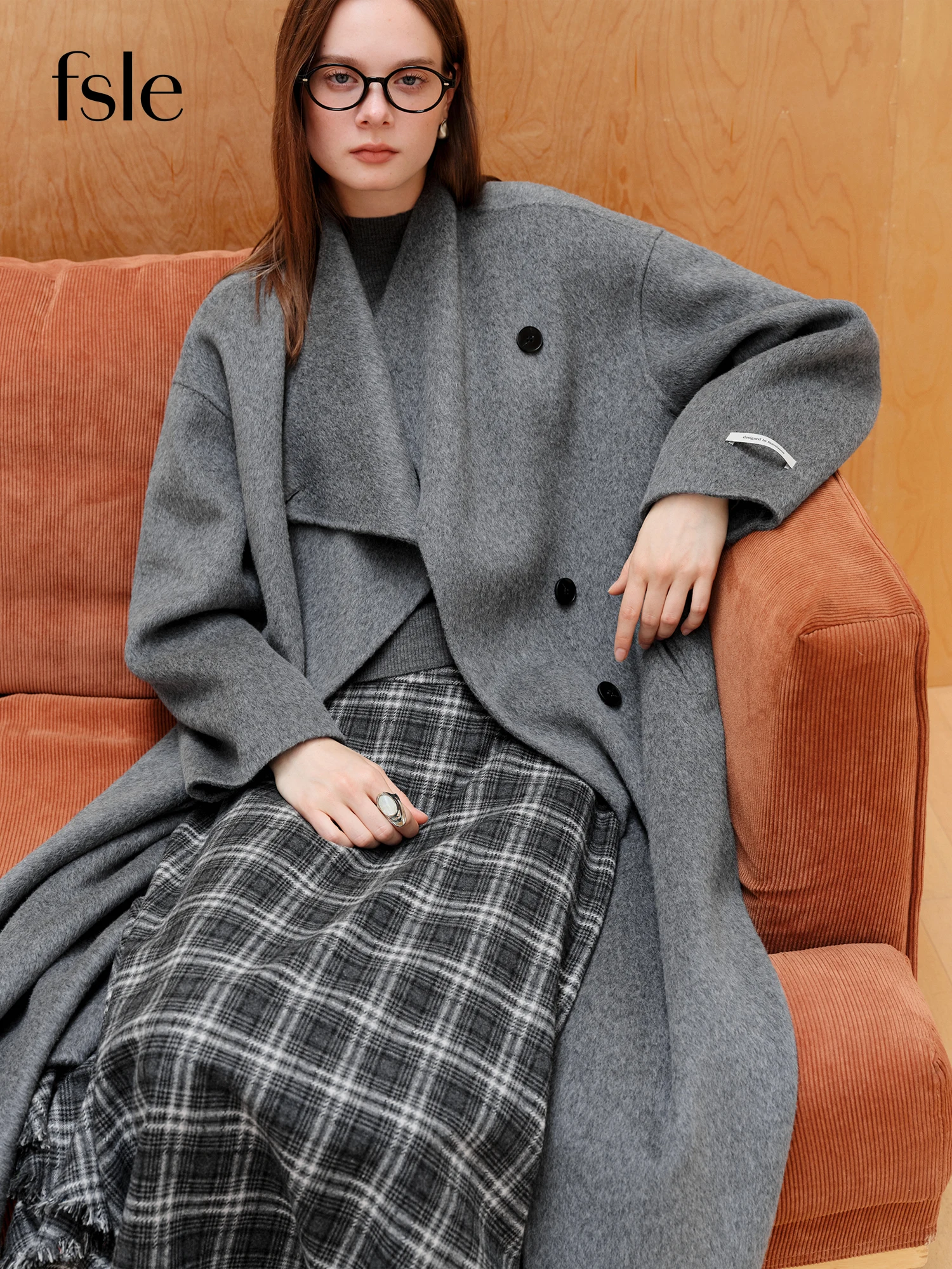 

FSLE 【Премиум-серия】Кашемировое роскошное повседневное элегантное двустороннее пальто с автономным воротником, женское пальто 2025, Новое поступление, шерстяное пальто