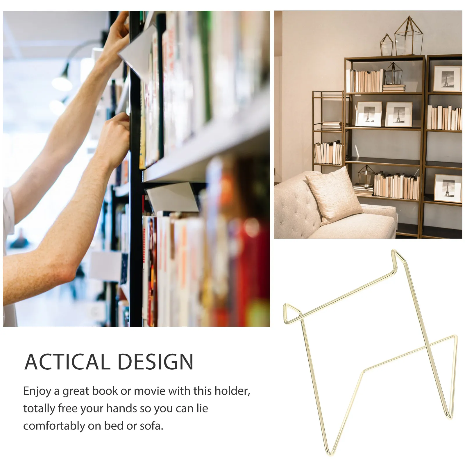 Metal Book Stand Desktop Tablet Holder for Home Office Bedroom Living Room Curved Design Hands Free Book and Phone