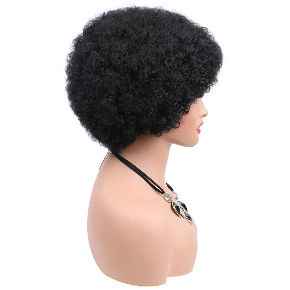 Afroวิกผมผู้หญิงสั้น 70S Kinky CurlyวิกผมBouncyและนุ่มธรรมชาติFluffyระเบิดหัววิกผมสําหรับปาร์ตี้และทุกวัน