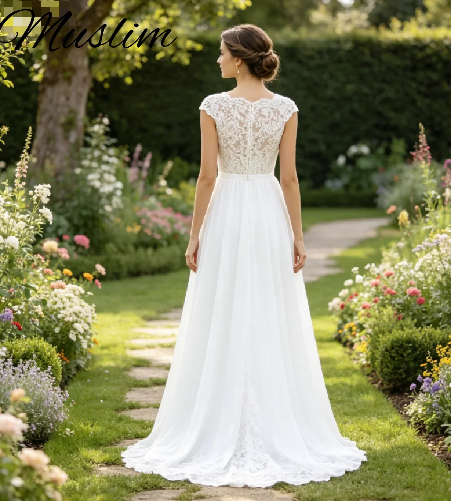 Simple Boho California Wedding Dress 2026 Rustic Cap Sleeve Lace Top Chiffon Floor Length Bridal Gown Civil Bohemian Graden Boda