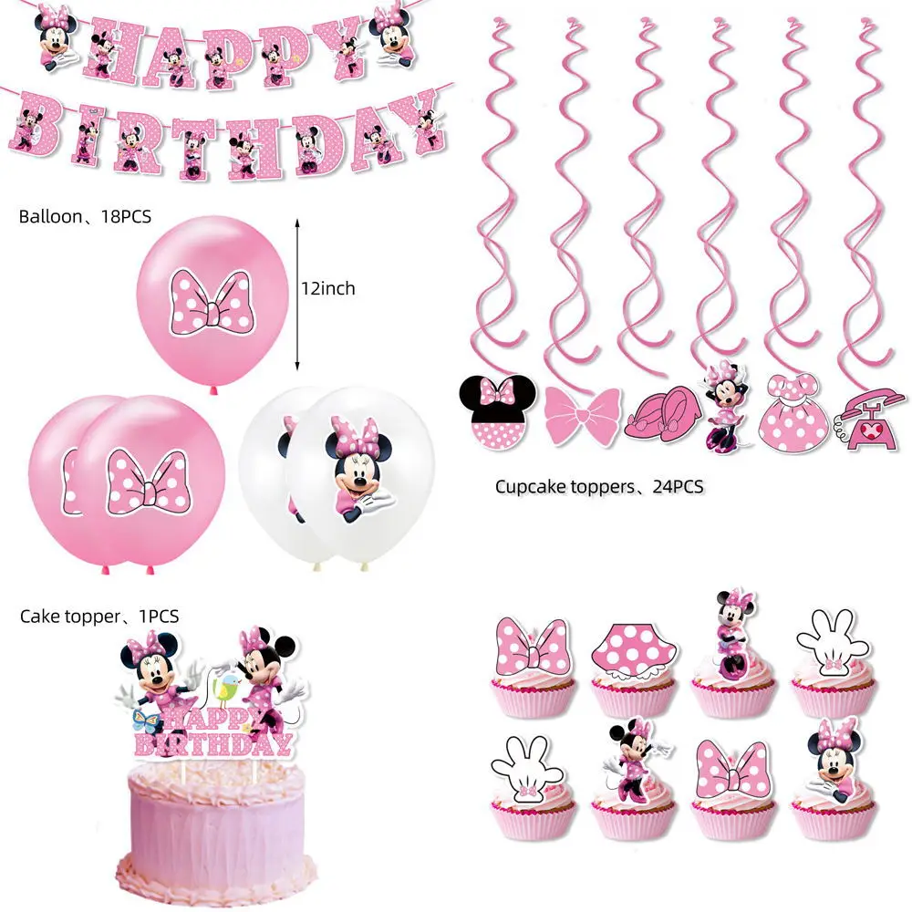 ميني حفلة عيد ميلاد الديكور الوردي ميني ورقة مجموعة أدوات المائدة أكواب لوحة مفرش المائدة بالون راية الهدايا حقيبة لوازم الحفلات #2