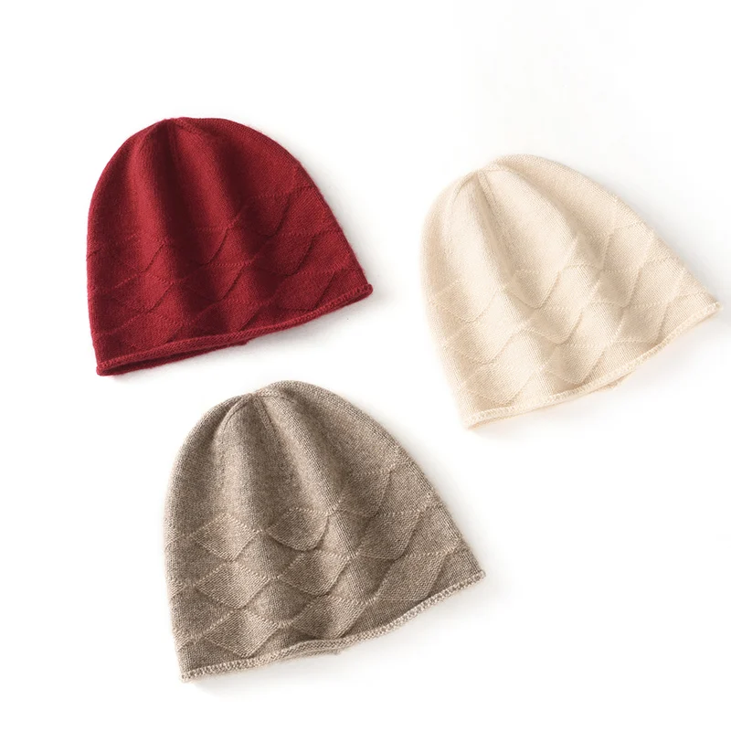 2024 Fashion 35% Cashmere Hat Female Autumn and Winter Warm-Keeping and Cold-Proof Ear Protection Western Style Knitted Hat