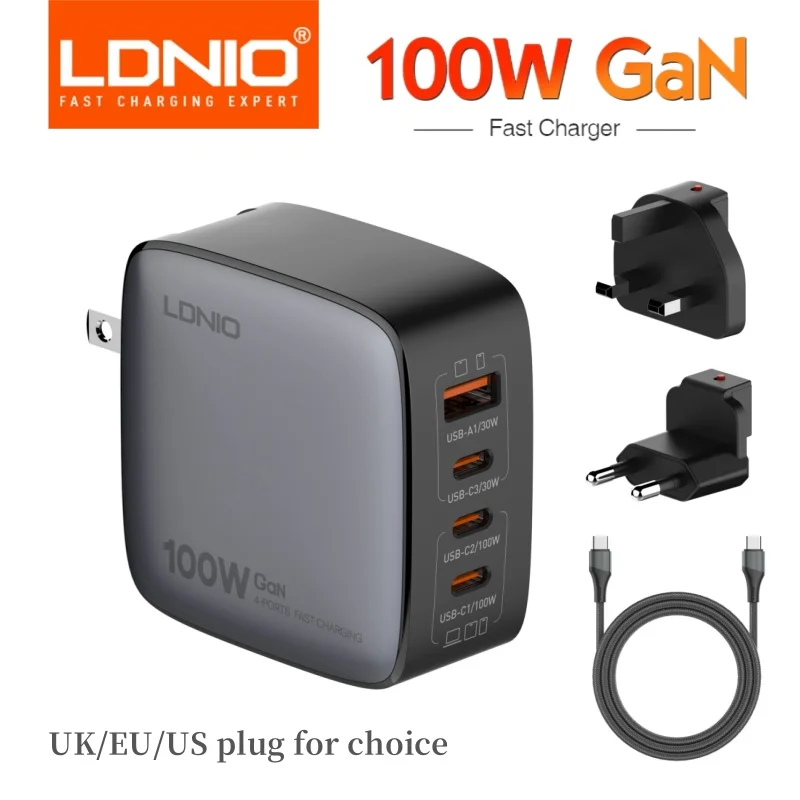 LDNIO 100W GaN Charger Multi-port Type C Travel Adapter For MacBook iPad iPhone 12-15 Pro Max Xiaomi 14 Galaxy S23 Usb C Charger