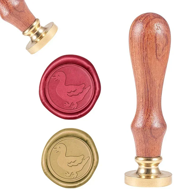 1PC DIY Scrapbook Brass Wax Seal Stamp and Wood Handle Sets Duck Golden 8.9x2.5cm Stamps: 25x14.5mm