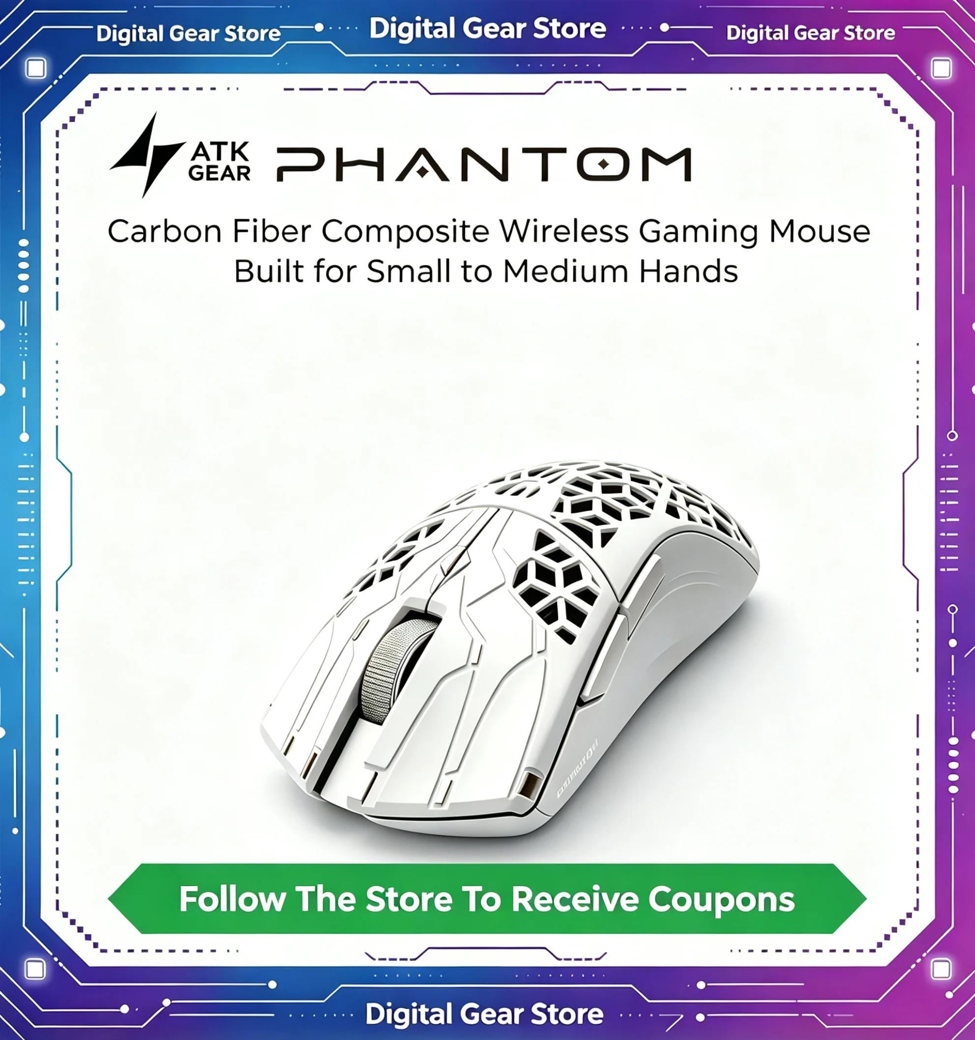 ATK Phantom Ultimate Wireless Gaming Mouse Composite Carbon Fiber Hollow Lightweight PAW3955 3Mode Dual 8K Esports Gamer Mice PC