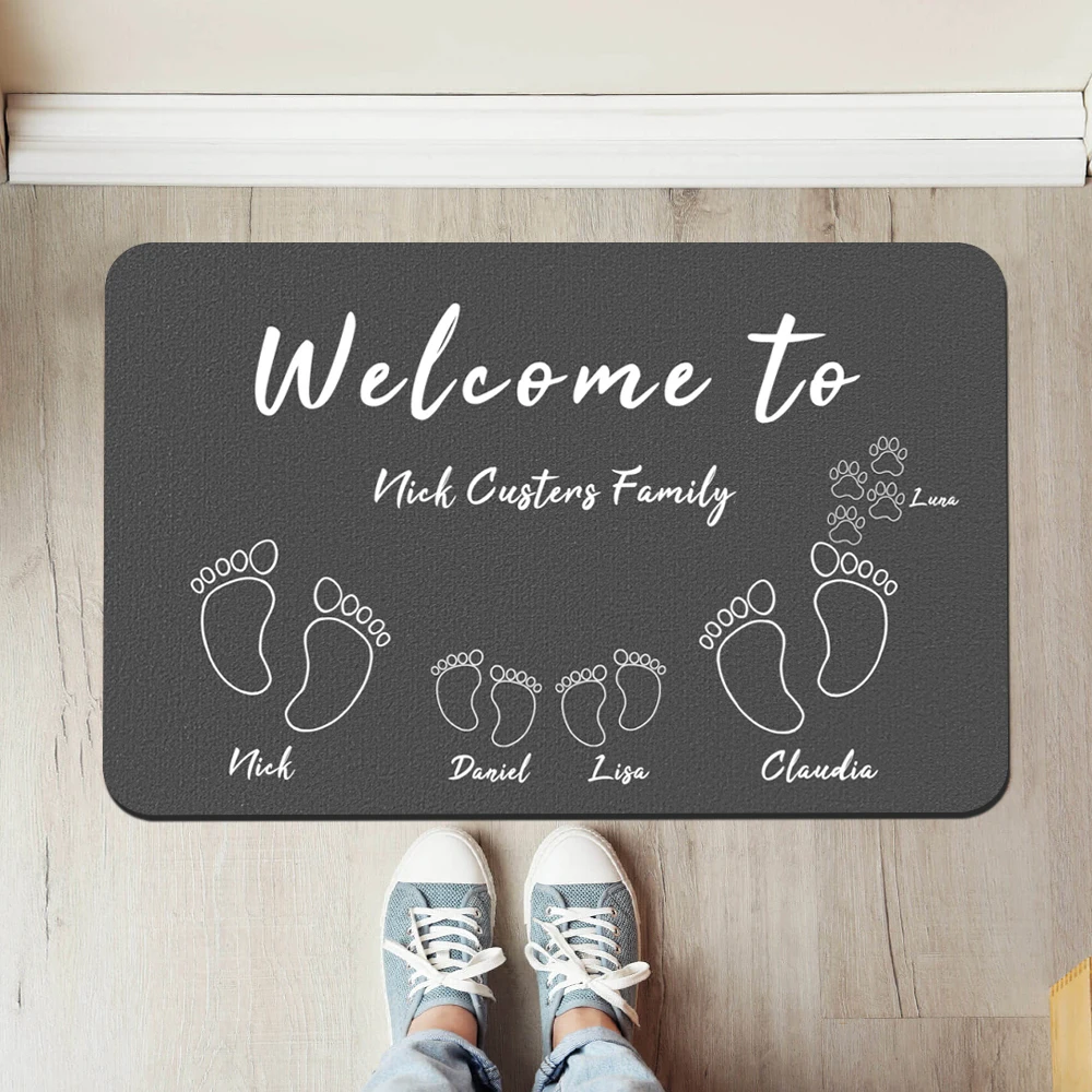 Non-slip Floor Mats Personalized Family Doormat with Names Father Mother Daughter Son Cat and Dog Custom Doormat Family Members